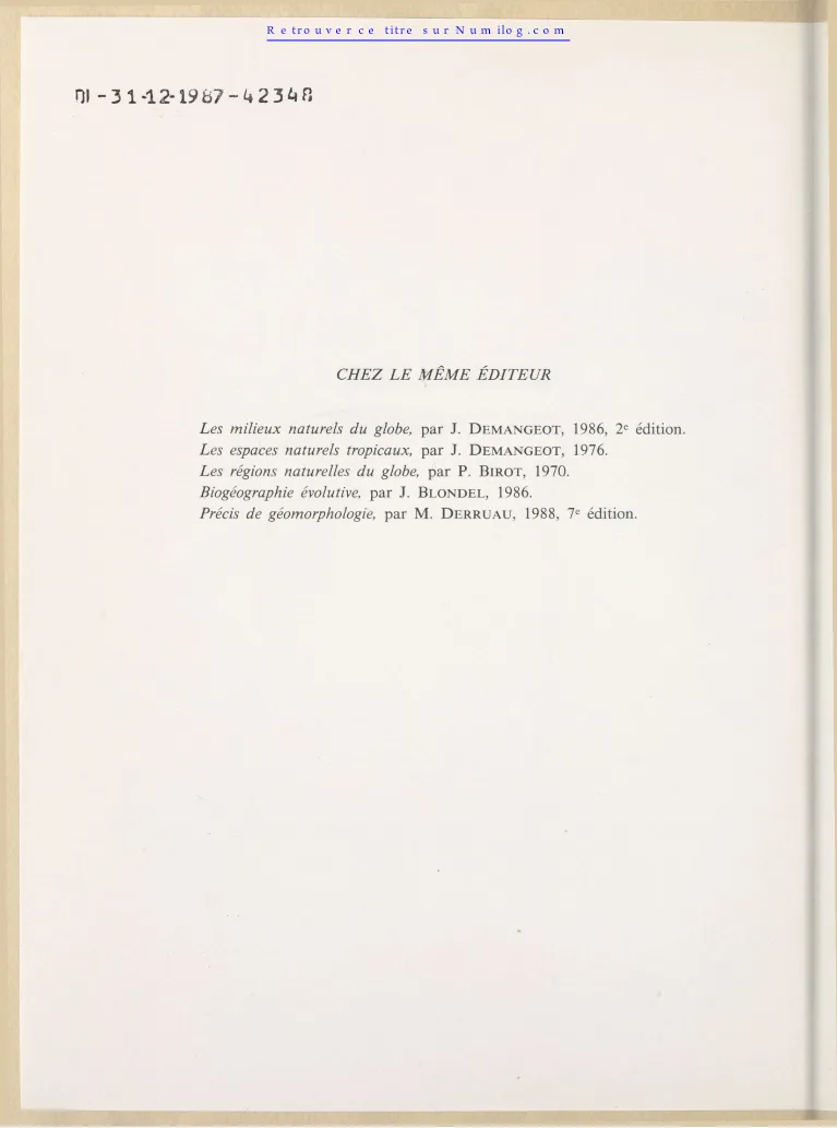 Couverture de Biogéographie des continents